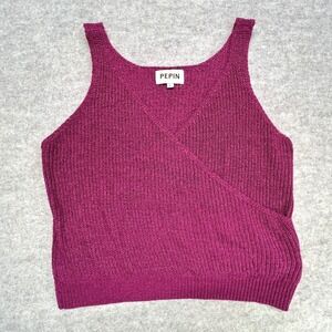 PEPIN Anthropologie Knit Wrap Front Sleeveless Crop Top Women's Size L Magenta